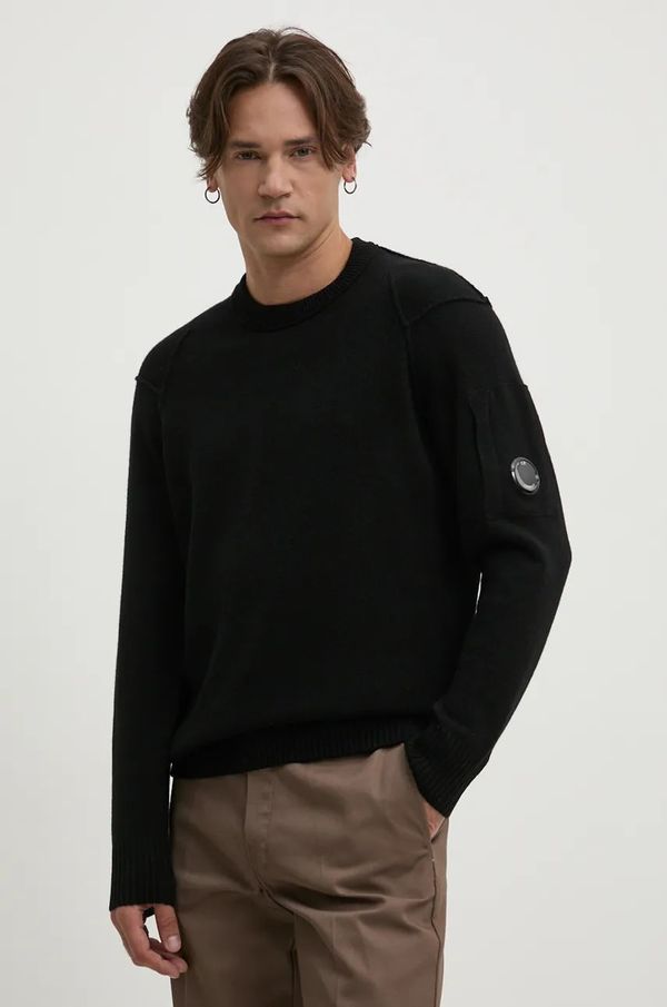 C.P. Company Vuneni pulover C.P. Company Lambswool GRS Crew Neck Kinit za muškarce, boja: crna, lagani, 17CMKN047A110149A