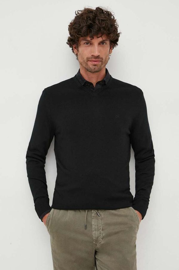 Calvin Klein Vuneni pulover Calvin Klein za muškarce, boja: crna, lagani