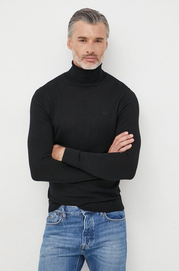 Calvin Klein Vuneni pulover Calvin Klein za muškarce, boja: crna, lagani, s dolčevitom
