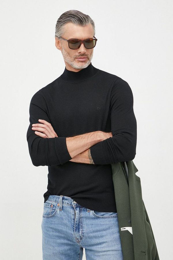 Calvin Klein Vuneni pulover Calvin Klein za muškarce, boja: crna, lagani, s poludolčevitom