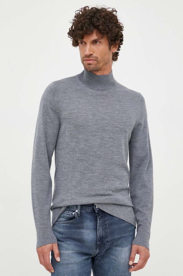 Calvin Klein Vuneni pulover Calvin Klein za muškarce, boja: siva, lagani, s poludolčevitom