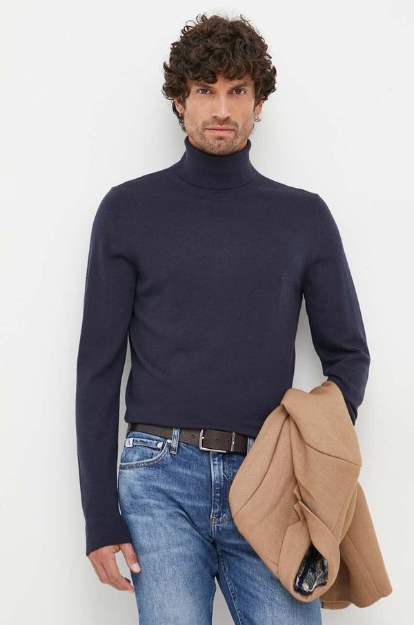 Calvin Klein Vuneni pulover Calvin Klein za muškarce, boja: tamno plava, lagani, s dolčevitom