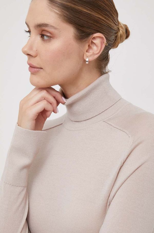 Calvin Klein Vuneni pulover Calvin Klein za žene, boja: bež, lagani, s dolčevitom