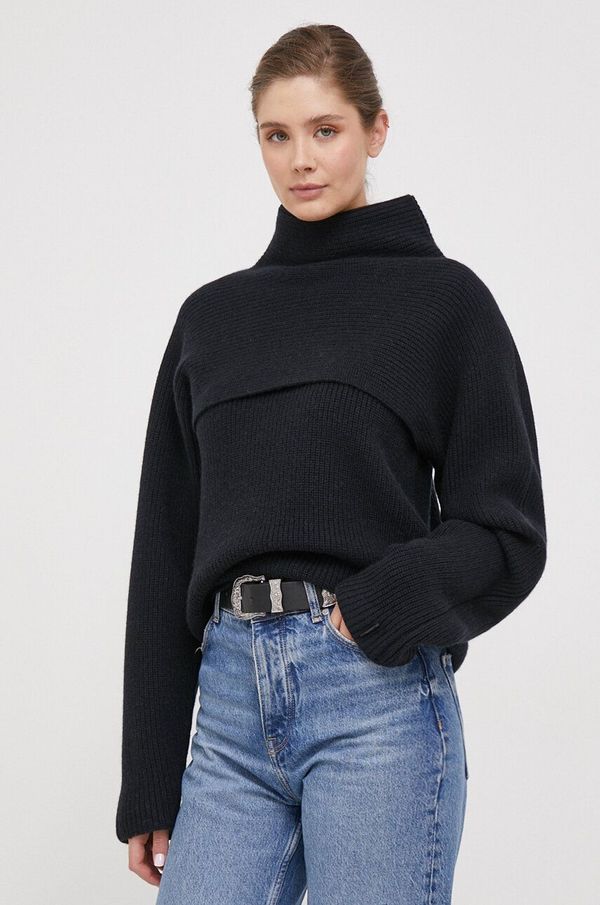Calvin Klein Vuneni pulover Calvin Klein za žene, boja: crna, topli, s dolčevitom