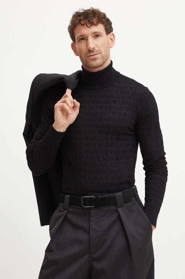 Emporio Armani Vuneni pulover Emporio Armani za muškarce, boja: crna, lagani, s dolčevitom, 6D1MXJ 1MJMZ