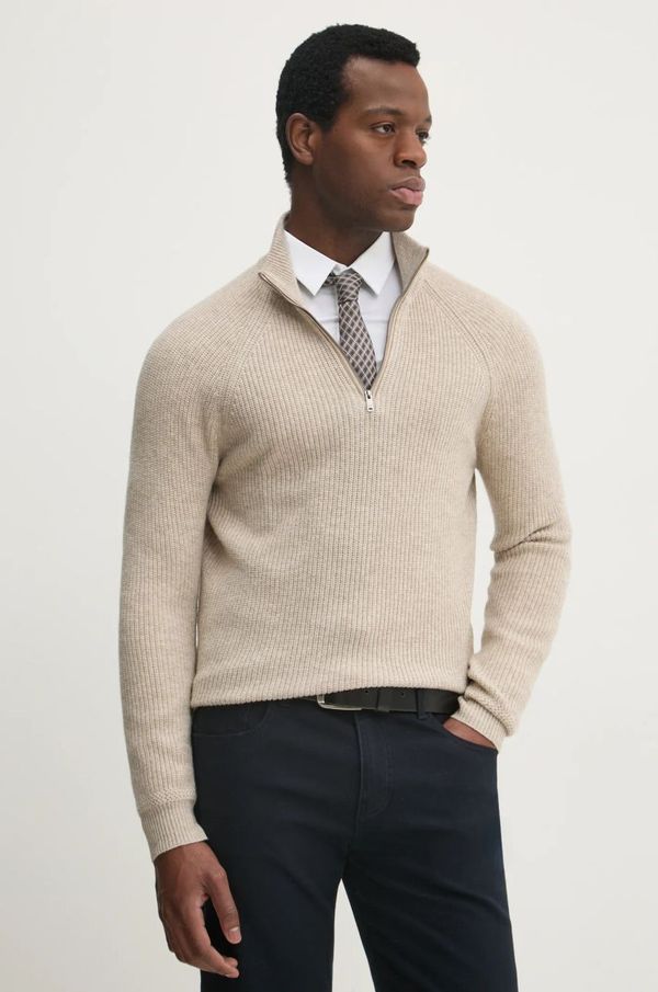 Hackett London Vuneni pulover Hackett London za muškarce, boja: bež, lagani, s dolčevitom, HM703243