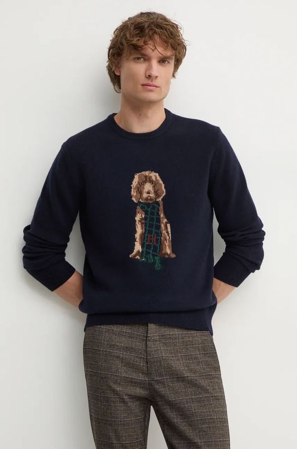 Hackett London Vuneni pulover Hackett London za muškarce, boja: tamno plava, HM703259