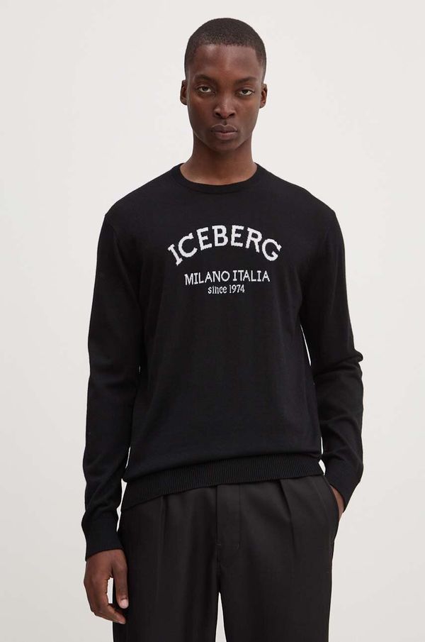 Iceberg Vuneni pulover Iceberg za muškarce, boja: crna, lagani, A001 9005