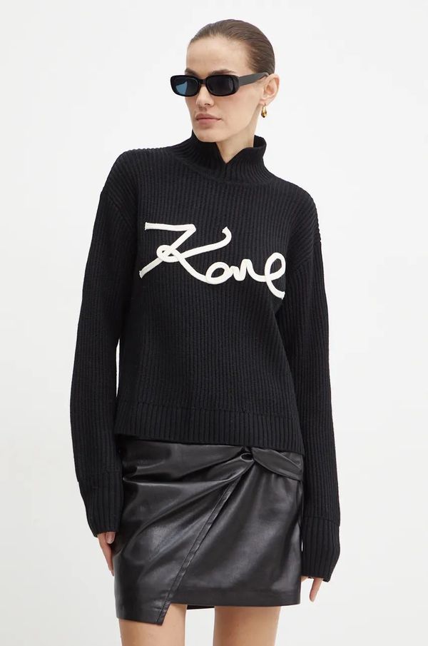 Karl Lagerfeld Vuneni pulover Karl Lagerfeld za žene, boja: crna, topli, s poludolčevitom, 246W2000