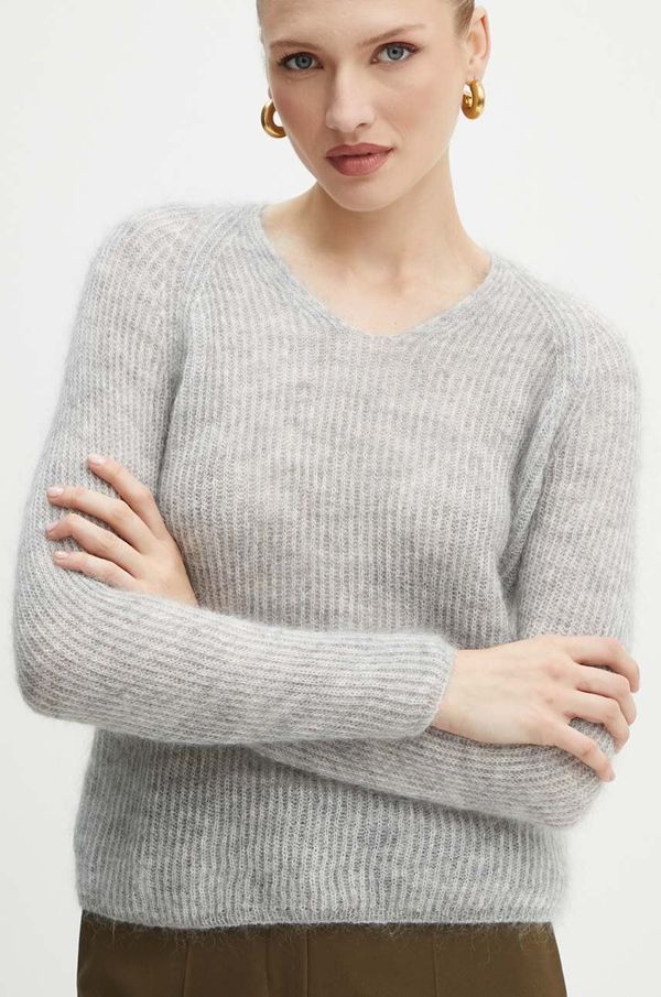 Max Mara Leisure Vuneni pulover Max Mara Leisure za žene, boja: siva, lagani, 2426366118600