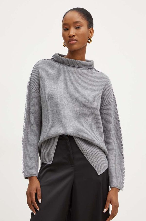 Max Mara Leisure Vuneni pulover Max Mara Leisure za žene, boja: siva, topli, s poludolčevitom, 2426366178600
