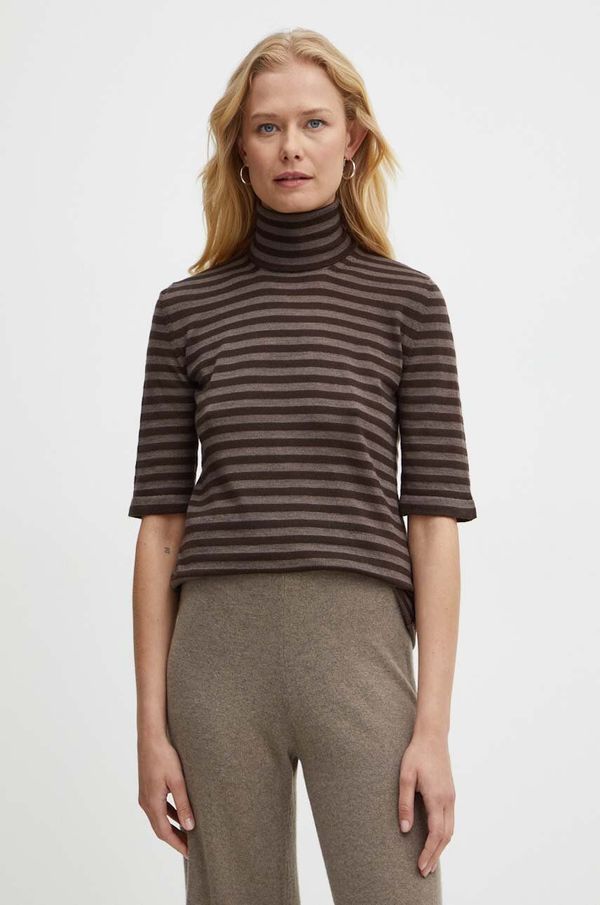 Max Mara Leisure Vuneni pulover Max Mara Leisure za žene, boja: smeđa, lagani, s dolčevitom, 2426366098600