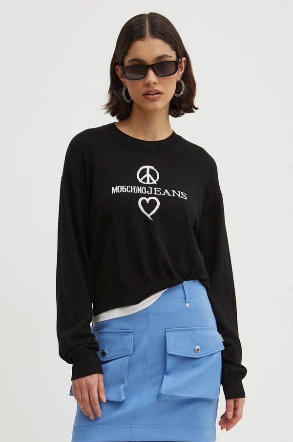Moschino Jeans Vuneni pulover Moschino Jeans za žene, boja: crna, lagani, 0932.8203