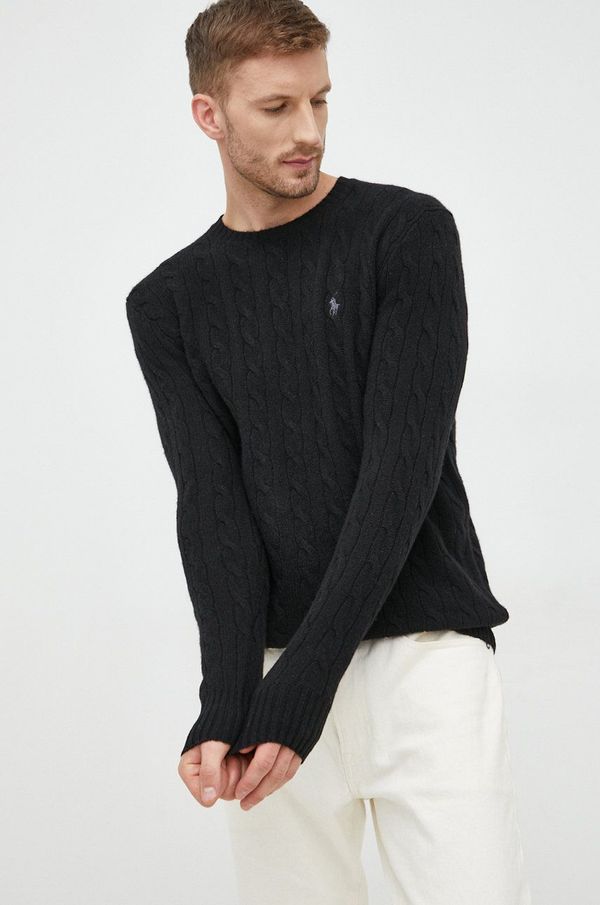 Polo Ralph Lauren Vuneni pulover Polo Ralph Lauren za muškarce, boja: crna, lagani
