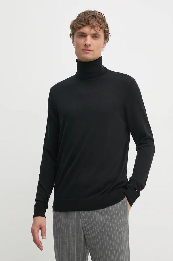 Tommy Hilfiger Vuneni pulover Tommy Hilfiger za muškarce, boja: crna, lagani, s dolčevitom, MW0MW36537