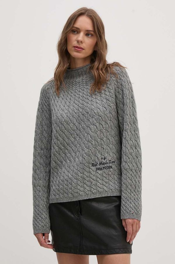 Tommy Hilfiger Vuneni pulover Tommy Hilfiger za žene, boja: siva, s poludolčevitom, WW0WW42144