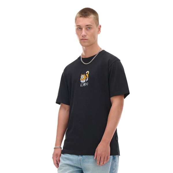 Cropp Cropp - Majica u crnoj boji kratkih rukava s motivom mačke - crno