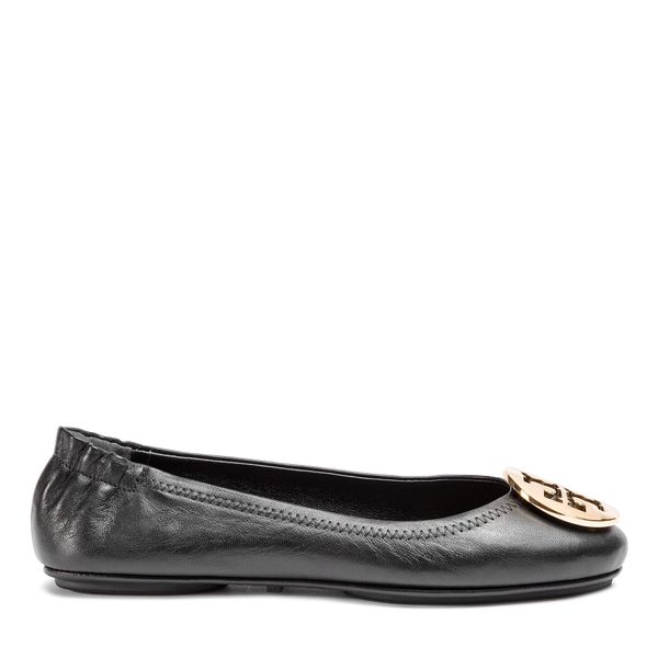 Tory Burch Balerinke Tory Burch Minnie Travel Ballet With Metal Logo 50393 Perfect Black/Gold 013
