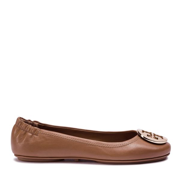 Tory Burch Balerinke Tory Burch Minnie Travel Ballet With Metal Logo 50393 Royal Tan/Gold 232