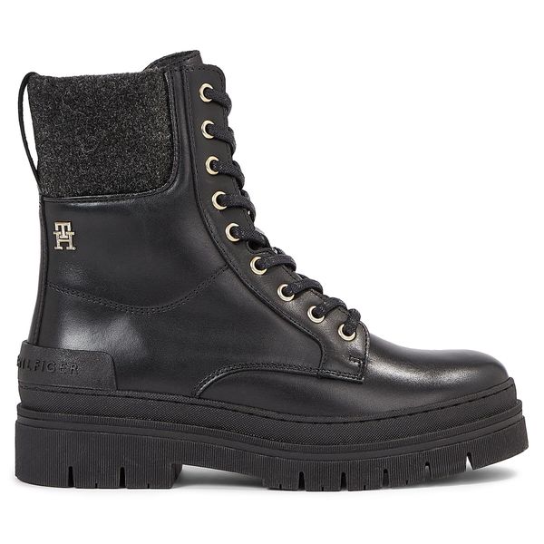 Tommy Hilfiger Čizme Tommy Hilfiger Feminine Felt Lace Up Bootie FW0FW07500 Black BDS