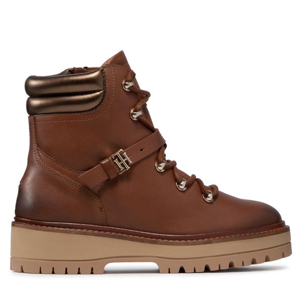 Tommy Hilfiger Čizme Tommy Hilfiger Polished Leather Flat Boot FW0FW06042 Winter Cognac GVI