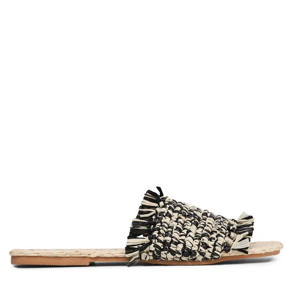 Manebi Natikače Manebi Fringed Knots Raffia Leather Sandals V 3.4 Y0 Black Natural Melange