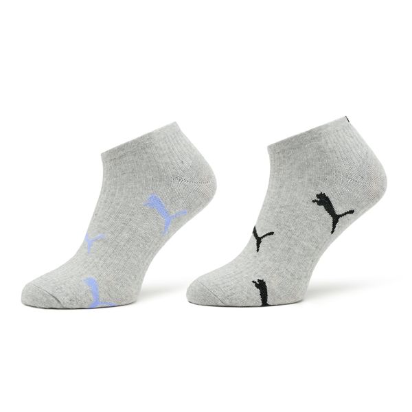 Puma Set od 2 para niskih ženskih čarapa Puma Women Cat Logo Sneaker 2P 938004 Grey Melange / Purple 03