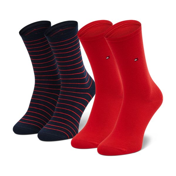 Tommy Hilfiger Set od 2 para ženskih visokih čarapa Tommy Hilfiger 100001494 Red/Navy 007
