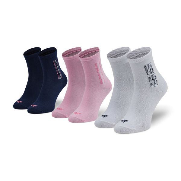 4F Set od 3 para unisex visokih čarapa 4F HJZ21-JSOD005 Biały/Granat/Jasny Róż