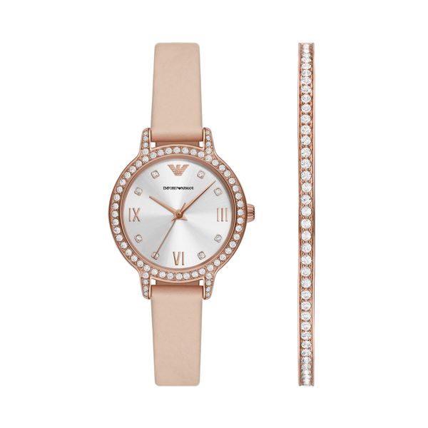 Emporio Armani Set sata i narukvice Emporio Armani Cleo Gift Set AR80069SET Rose Gold/Beige