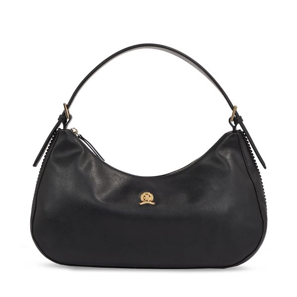 Tommy Hilfiger Torbica Tommy Hilfiger Crest Leather Hobo AW0AW15866 Black BDS