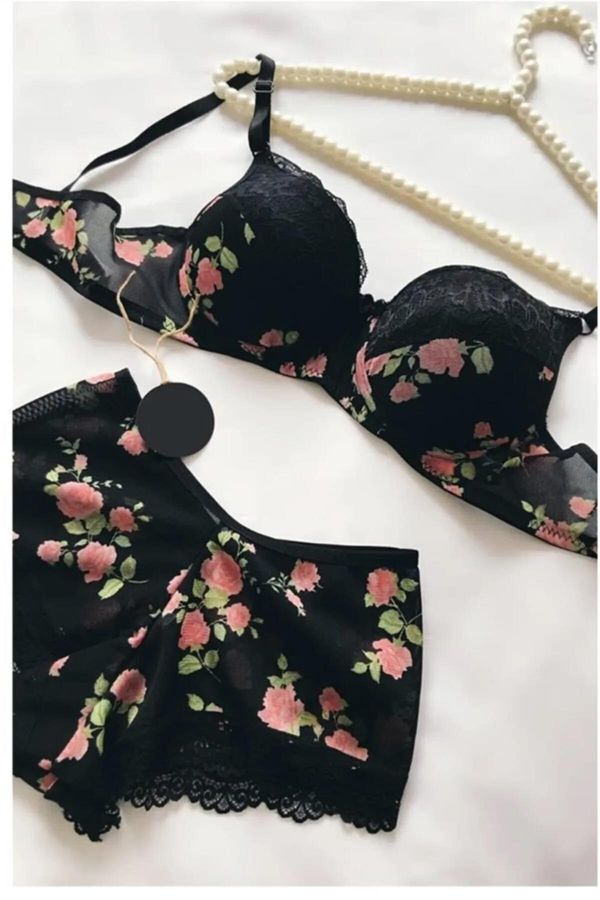 dewberry 58362 Dewberry Padded Supported Floral Boxer Type Underwear-BLACK
