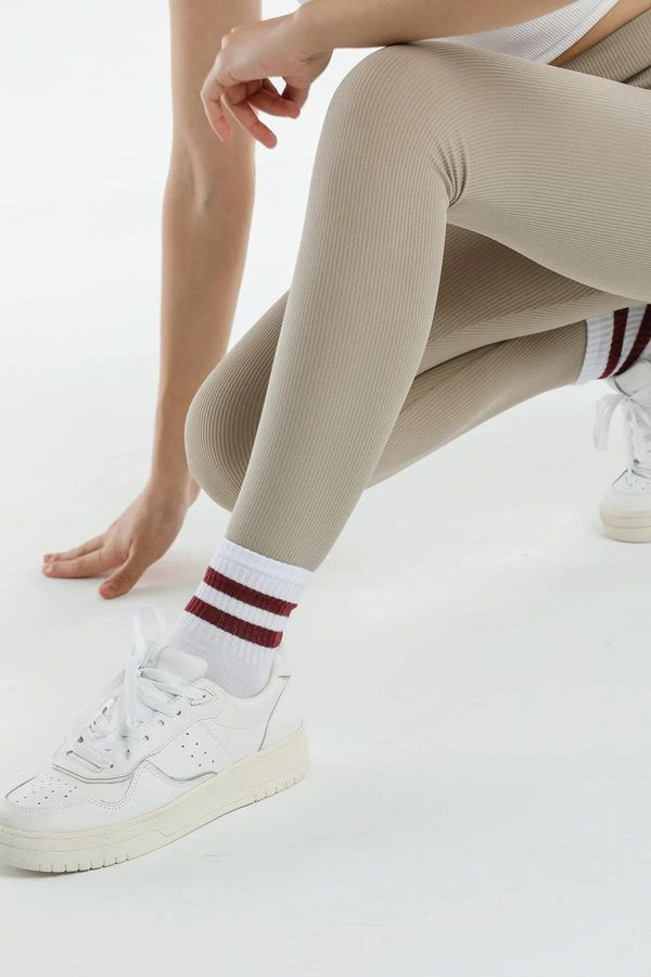 dewberry 80927 Dewberry High Waist Ribbed Interlock Womens Tights-BEIGE