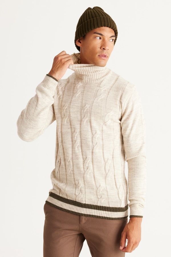 AC&Co / Altınyıldız Classics AC&Co / Altınyıldız Classics Men's Light Beige Standard Fit Regular Fit Full Turtleneck Jacquard Knitwear Sweater