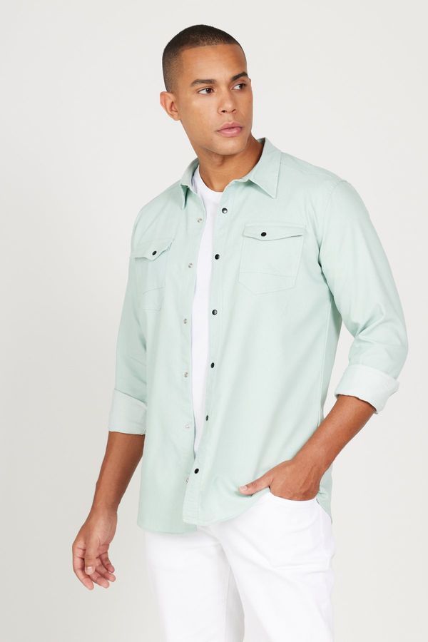 AC&Co / Altınyıldız Classics AC&Co / Altınyıldız Classics Men's Water Green Slim Fit Narrow Cut Classic Collar Cotton Shirt
