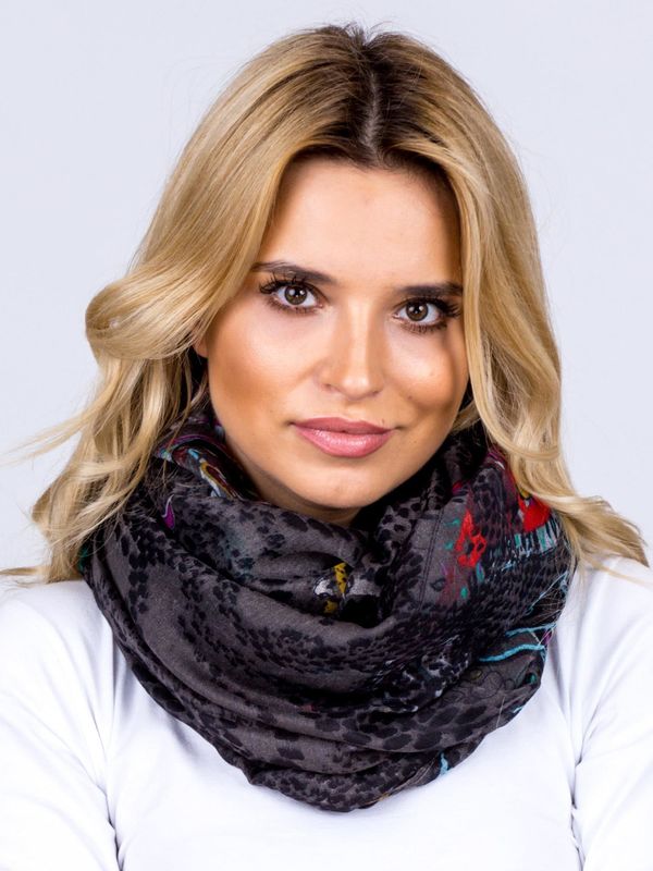 Fashionhunters Airy scarf with folk pattern, graphite and black