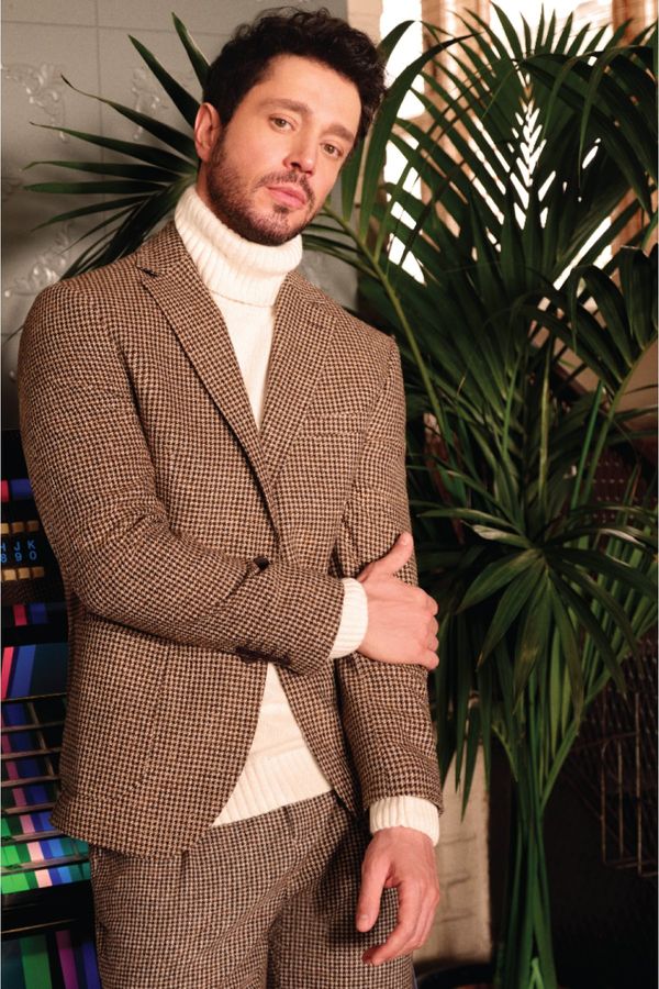 Avva Avva Men's Brown Wool Blend Suit Jacket