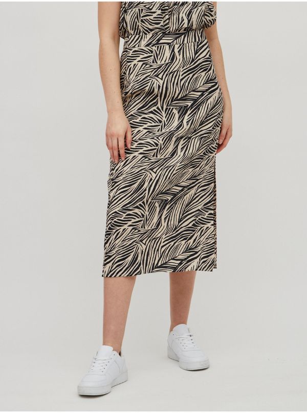 Vila Beige-black patterned midisskirt VILA Limia - Women