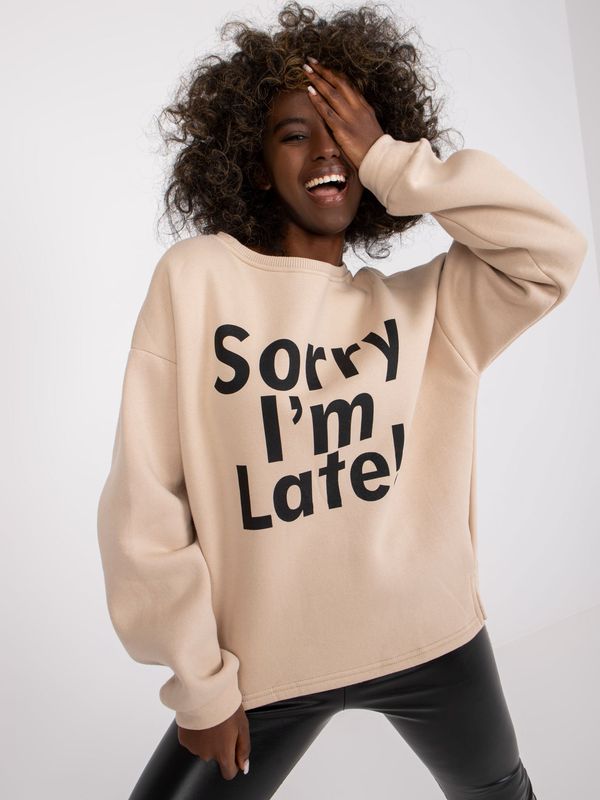 Fashionhunters Beige Oversized Printed Hooded Hoodie Francisco