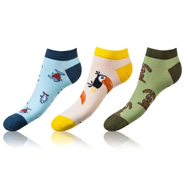 Bellinda Bellinda CRAZY IN-SHOE SOCKS 3x - Modern color low crazy socks unisex - brown - yellow - blue