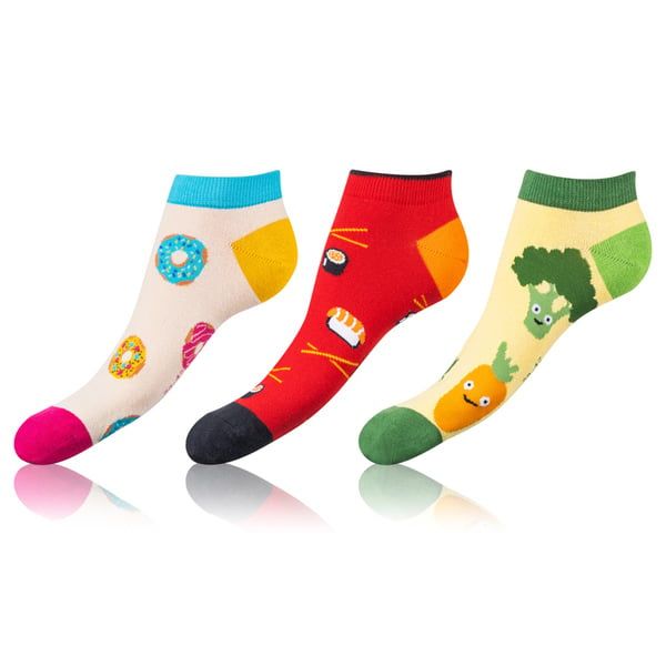 Bellinda Bellinda CRAZY IN-SHOE SOCKS 3x - Modern color low crazy socks unisex - white - red - blue