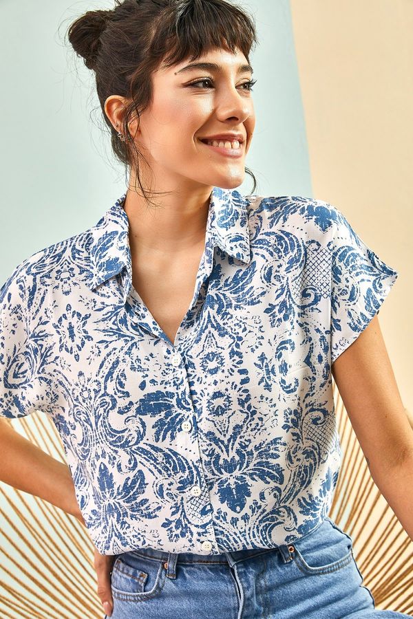 Bianco Lucci Bianco Lucci Women's Bat-Sleeve Patterned Viscose Shirt