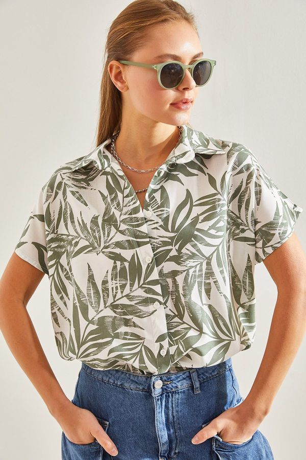 Bianco Lucci Bianco Lucci Women's Floral Patterned Short Sleeve Viscose Shirt
