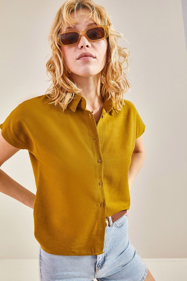 Bianco Lucci Bianco Lucci Women's Patterned Bat Sleeve Linen Shirt