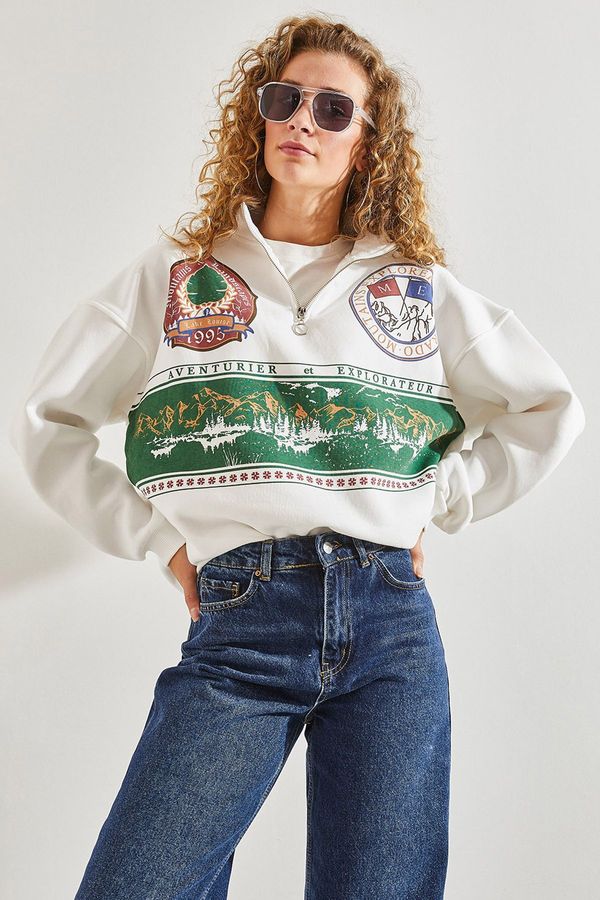 Bianco Lucci Bianco Lucci Women's Printed Three Thread Oversize Sweatshirt