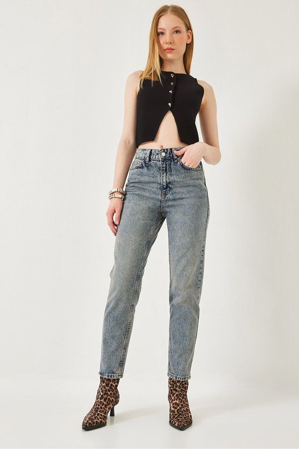 Bianco Lucci Bianco Lucci Women's Snow Wash Mom Jeans 1003-YKM