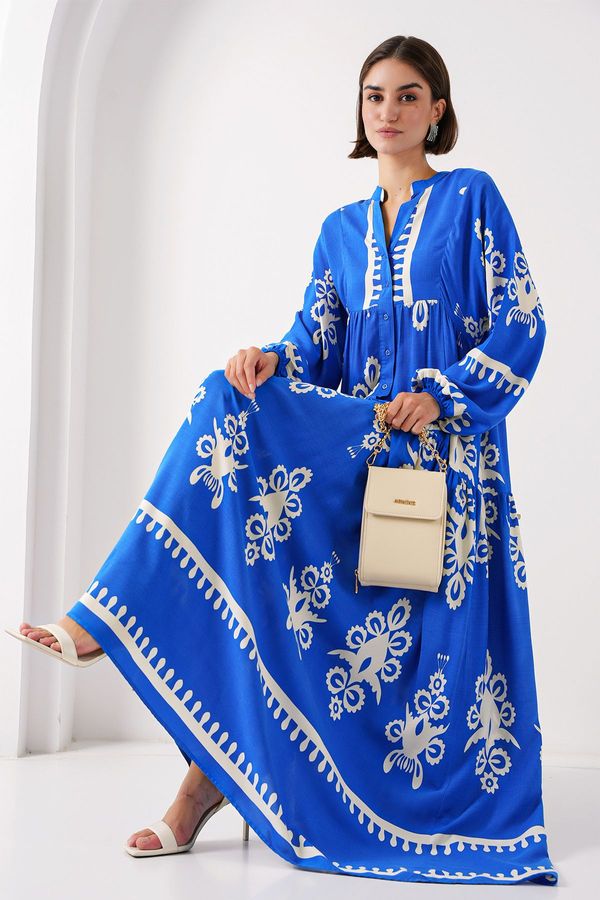 Bigdart Bigdart 2423 Authentic Patterned Dress - White - Navy Blue