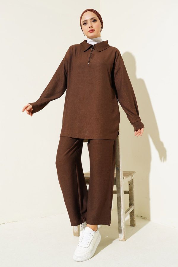 Bigdart Bigdart 6684 Wide Leg Trousers Tunic Two Piece Set - Brown