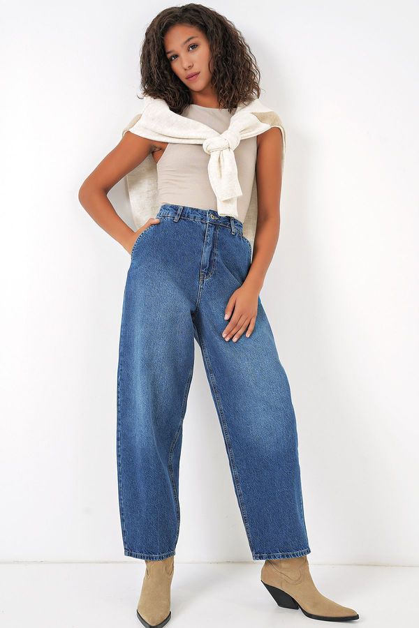 Bigdart Bigdart 6688 Women's High Waist Baggy Jeans - Navy