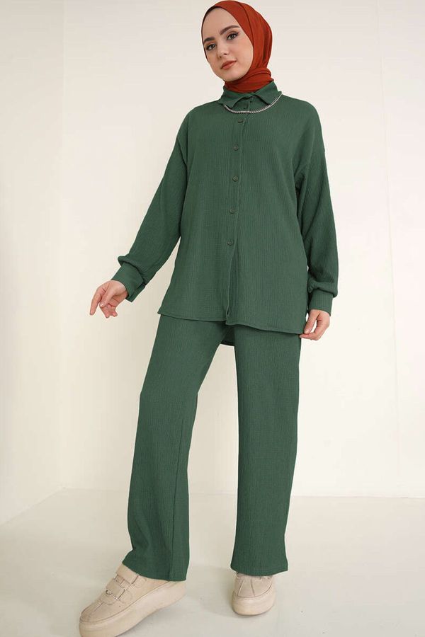 Bigdart Bigdart T5858 Knitted Hijab Two Piece Suit - Emerald Green
